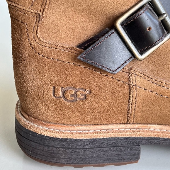 UGG Jaren Men\'s Brown Suede Leather Biker Style Mid-Calf Winter Boots Size 10